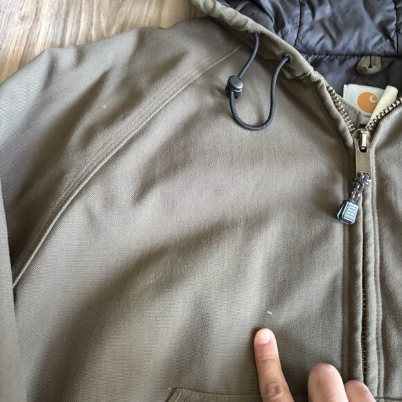 Vintage Carhartt Jacket Active Size L Brown Zip Up Hooded Canvas 1990s - Picture 5 of 9